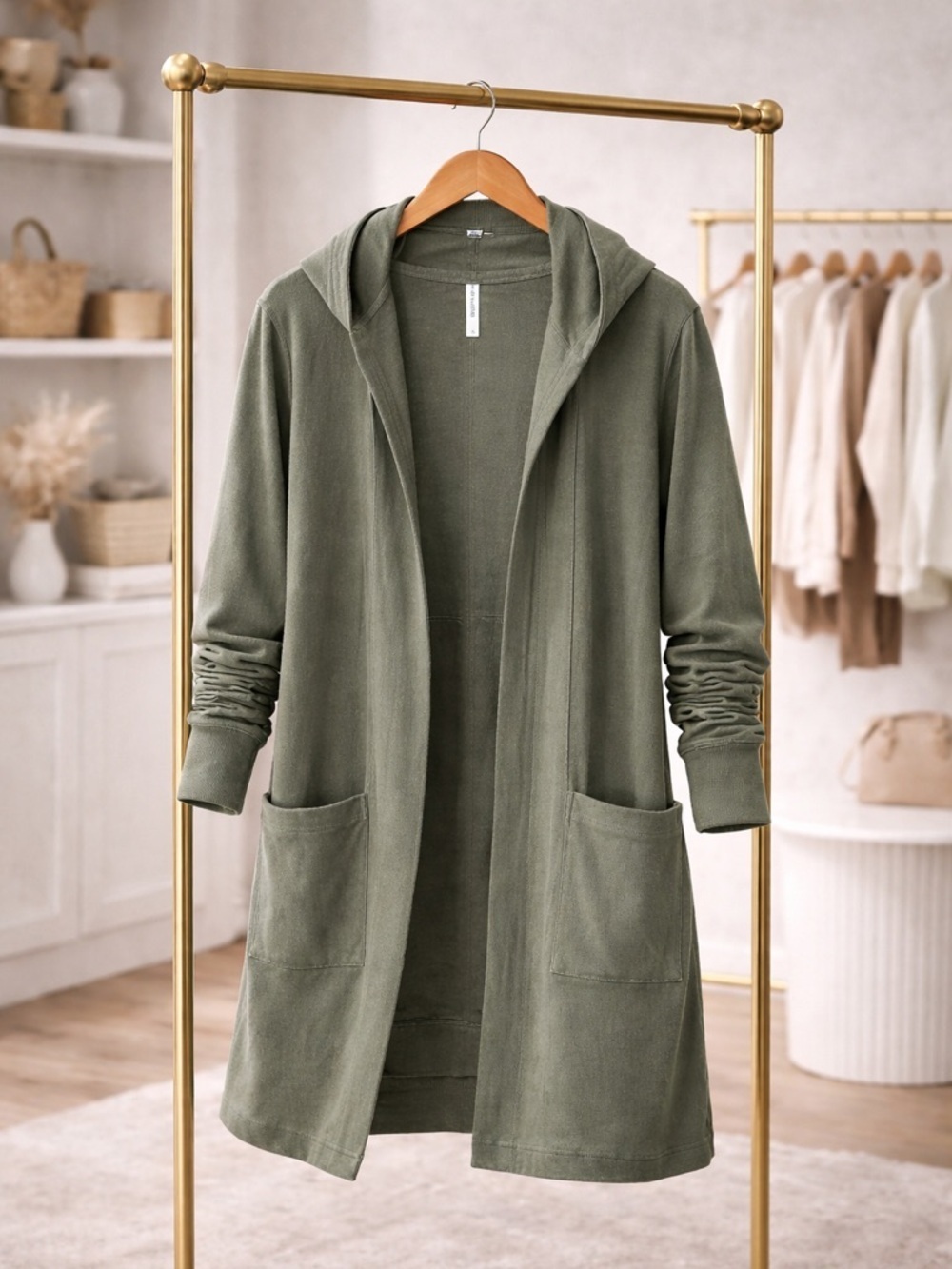 Athleta Harmony Wrap Hoodie XS Green Open Front Cardigan Thumbholes